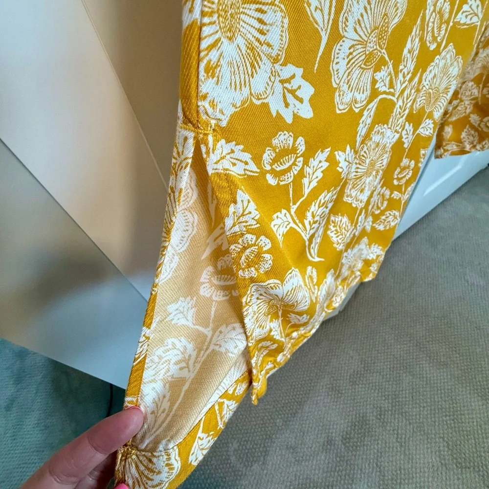 Anthropologie Floral Yellow Wide-Leg Pants - Picture 4 of 5